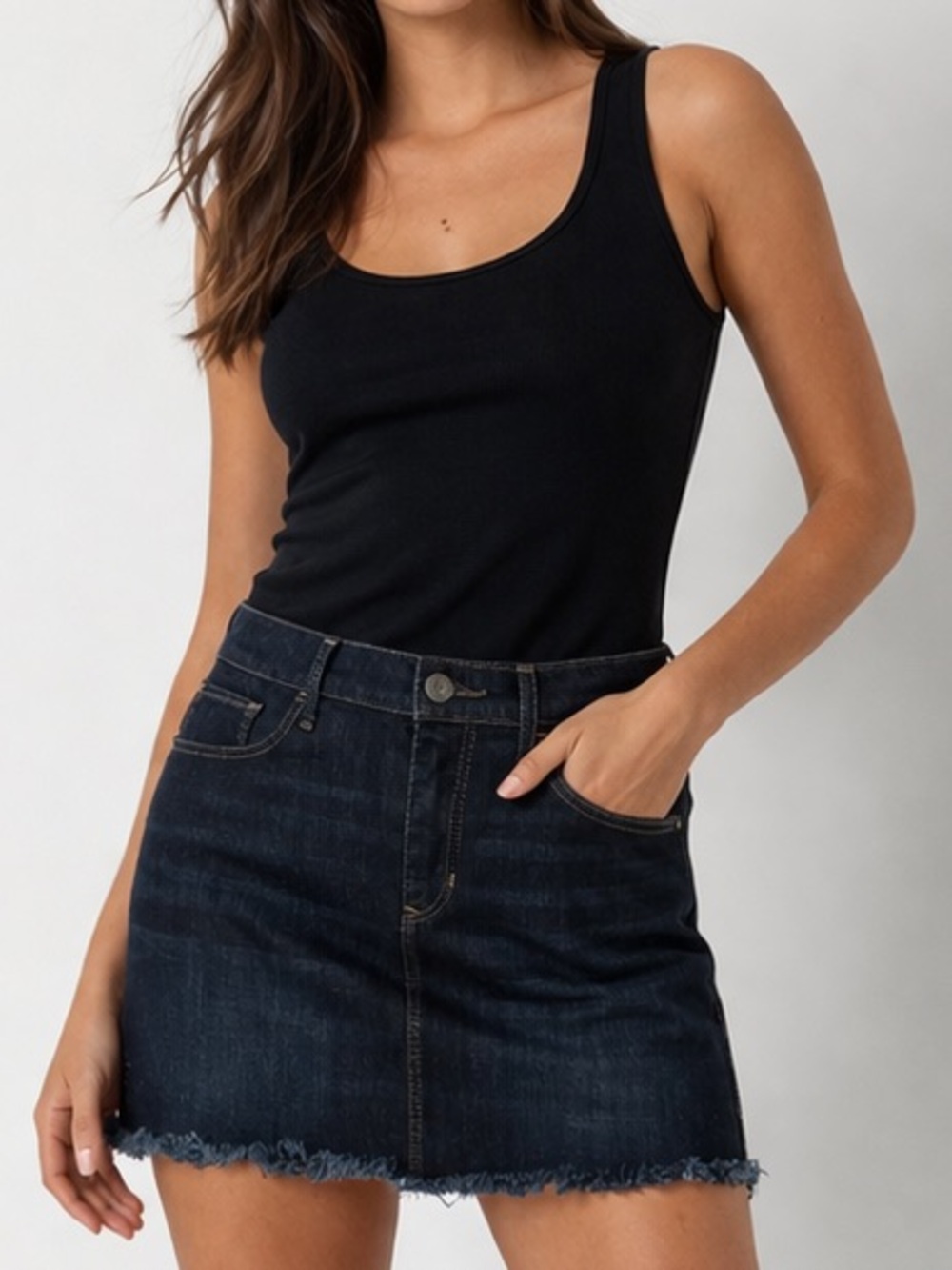 Express Dark Indigo Frayed Hem Denim Mini Skirt